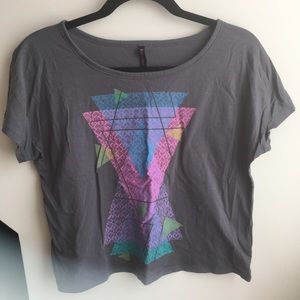 Grey crop top w/ rainbow geometric graphic design